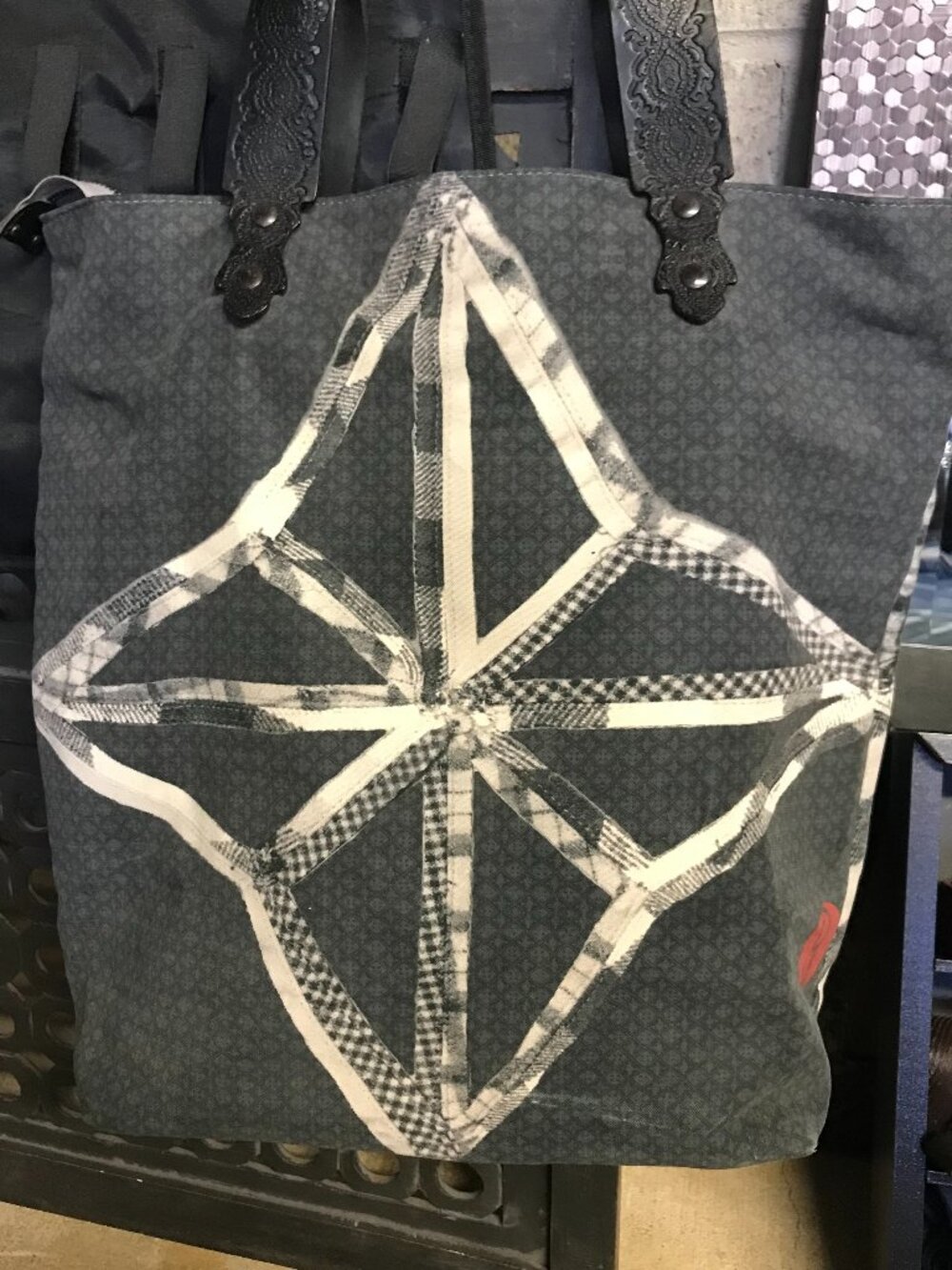 Large Gray and Black Geometric Tote Bag